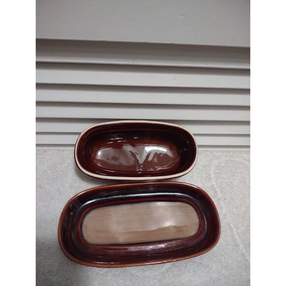 Sango Nova Brown dual tone tan stoneware covered butter dish plate with top - Picture 3 of 4